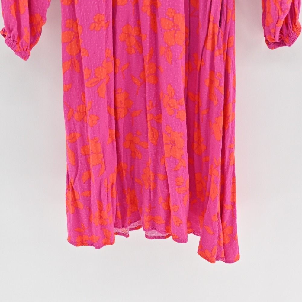 DRAPER JAMES Dress Size S Pink Orange Floral Smocked V Neck Balloon Long Sleeve - Picture 12 of 14